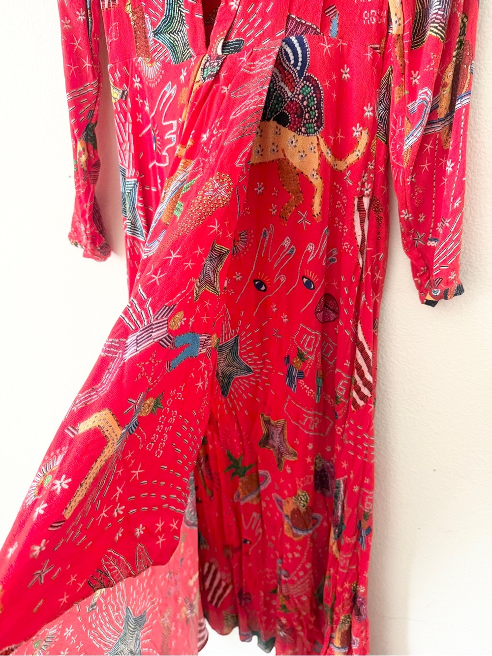 Farm Rio MEDIUM Carnival long sleeve draped maxi dress in red - Picture 7 of 10
